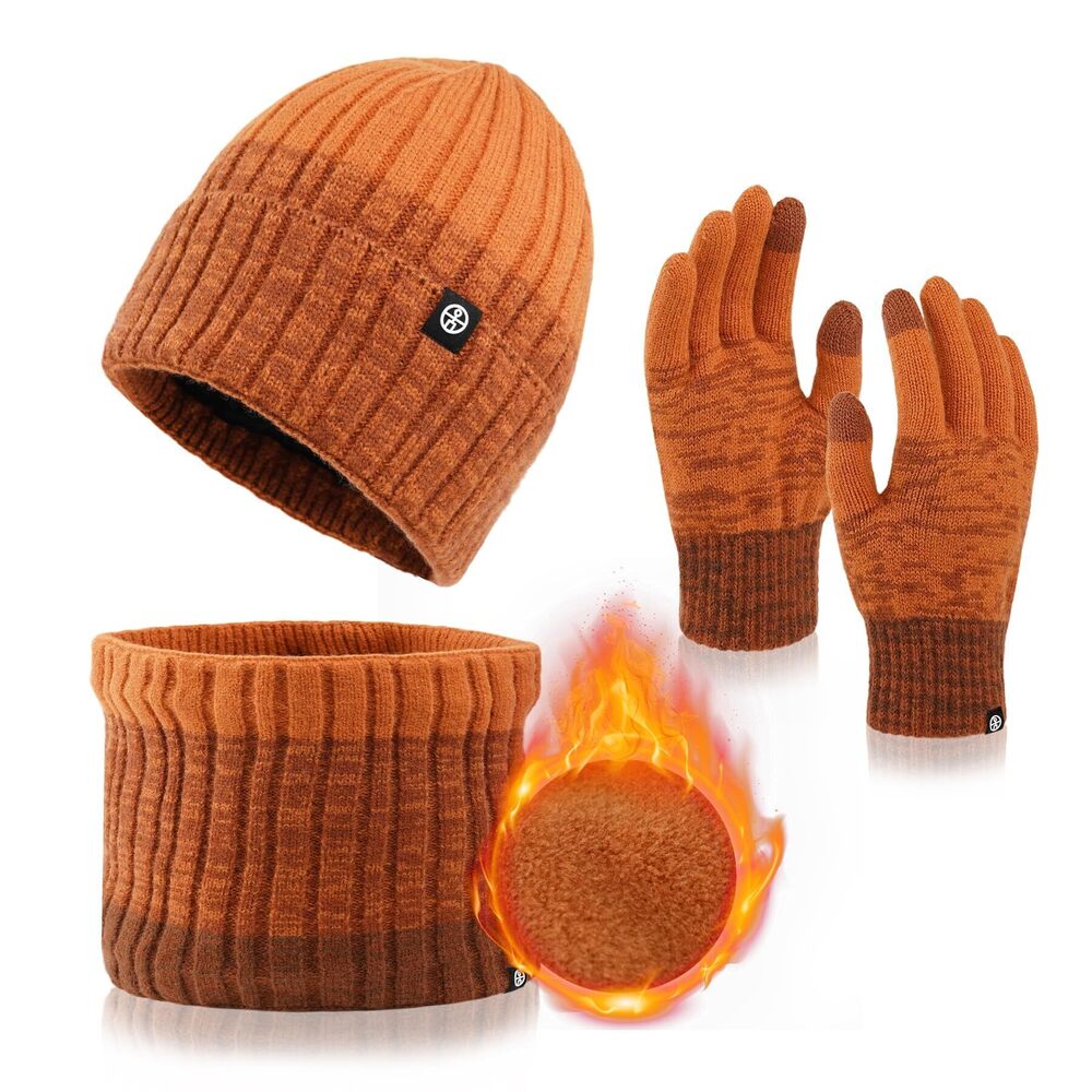 6217 Winter Beanie Hat Scarf Gloves Set, Touchscreen Gloves Neck Warmer